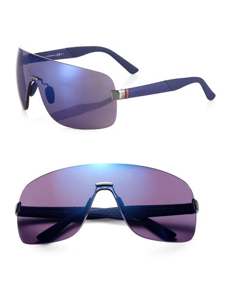 gucci men's flat-top metal shield sunglasses|Gucci rimless shield sunglasses.